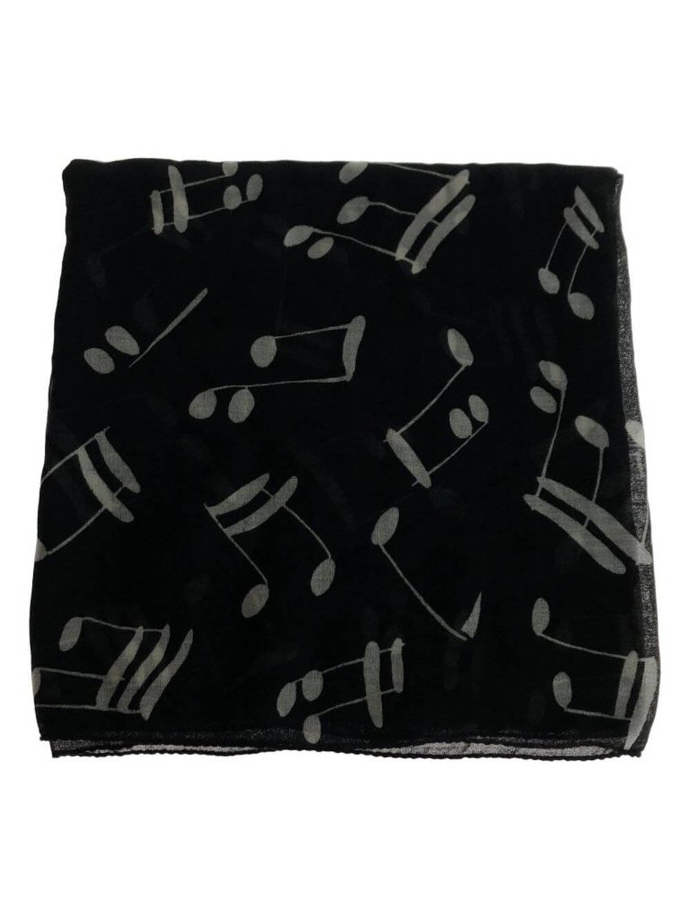 Saint Laurent Paris Musical Note Pattern Shawl Black Scarf - Picture 4 of 6